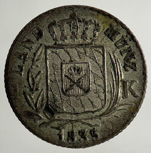 1835 Germany German States 1 Kreuzer Land Munz Silver Coin | Very High Grade