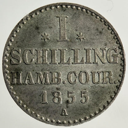 1855 Germany German States 1 Schilling Hamburg Silver Coin | Very High Grade