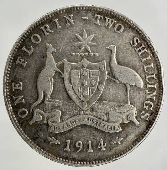 1914 Australia Florin Silver Coin | Fine Collectable Grade