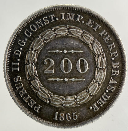 1865 Brazil 200 Reis Silver Coin | Very High Grade