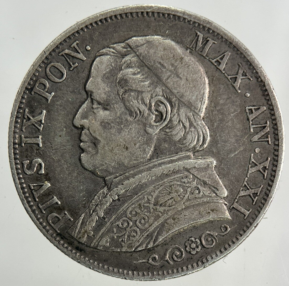 1867 Italy Papal States 1 Lira Silver Coin | Very High Grade