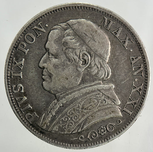 1867 Italy Papal States 1 Lira Silver Coin | Very High Grade