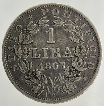 1867 Italy Papal States 1 Lira Silver Coin | Very High Grade