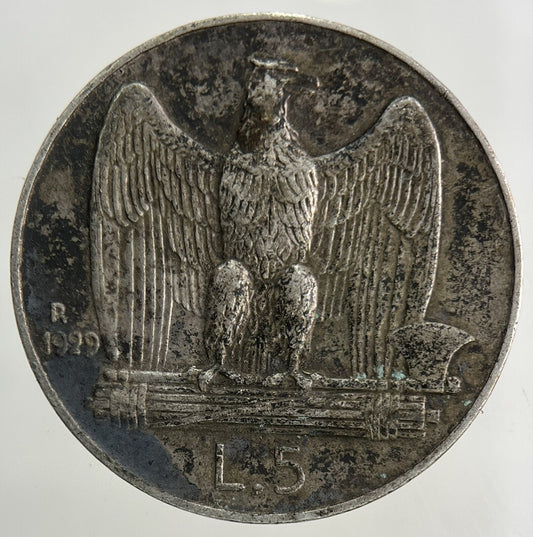 1929 Italy 5 Lira Silver Coin | Very High Grade