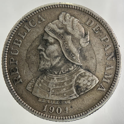 1904 Panama 25 Centesimos De Balboa Silver Coin | Very High Grade