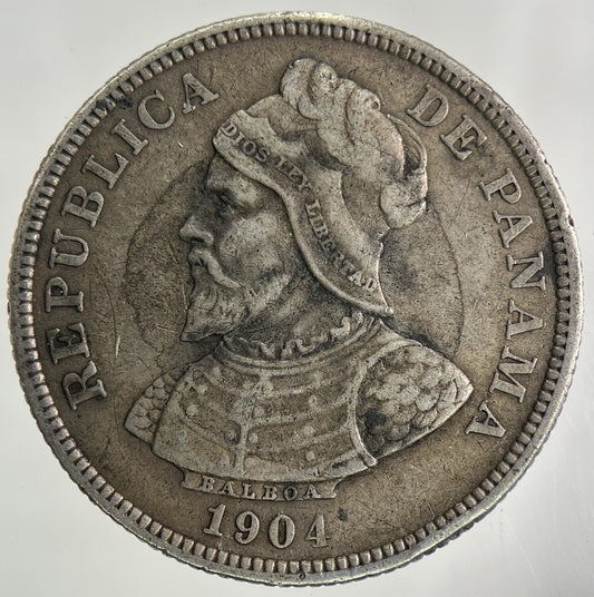 1904 Panama 25 Centesimos De Balboa Silver Coin | Very High Grade