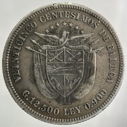 1904 Panama 25 Centesimos De Balboa Silver Coin | Very High Grade