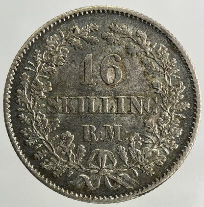 1856 Denmark 16 Skilling Silver Coin | Very Fine Grade