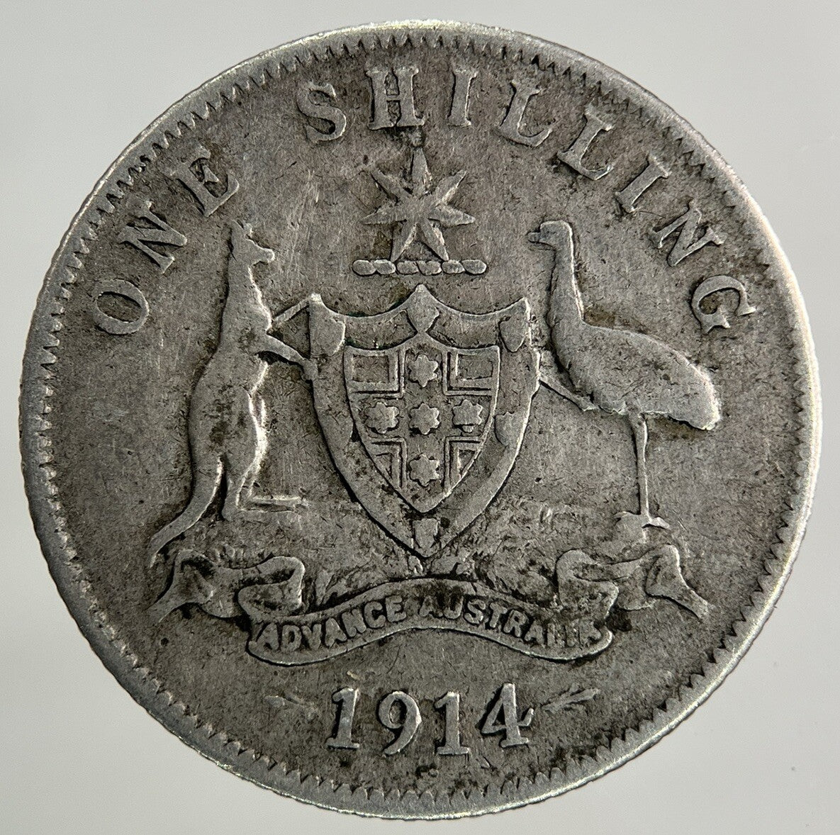 1914 Australia One Shilling Silver Coin | Fine Collectable Grade