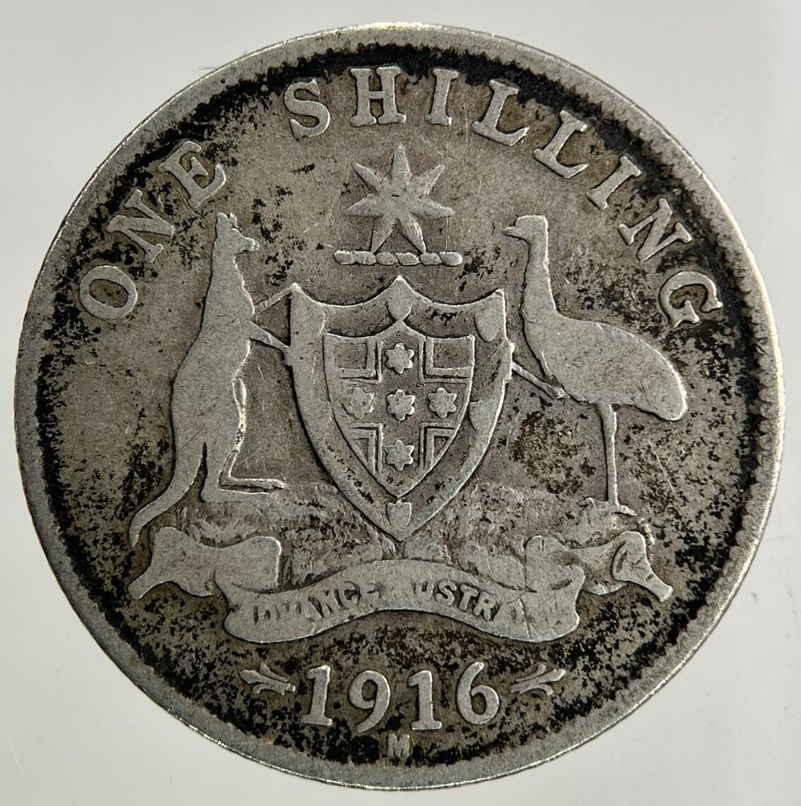 1916-M Australia One Shilling Silver Coin | Fine Collectable Grade