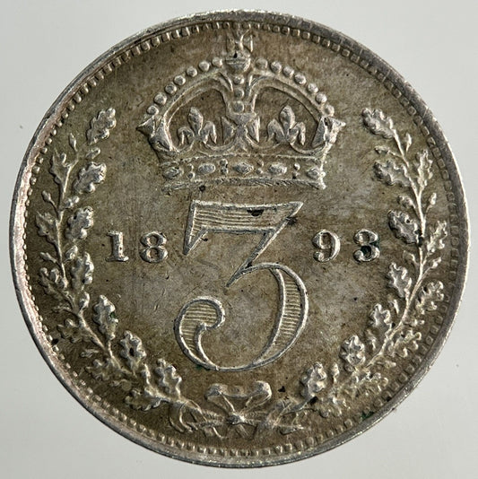 1893 Victoria Threepence Silver Coin | Very Fine Grade