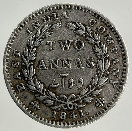 1841 East India Company 2 Annas Silver Coin | Fine Collectable Grade