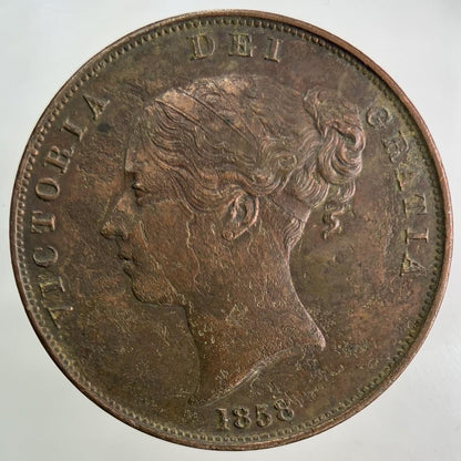 1858 Victoria One Penny Coin | Very Fine Grade