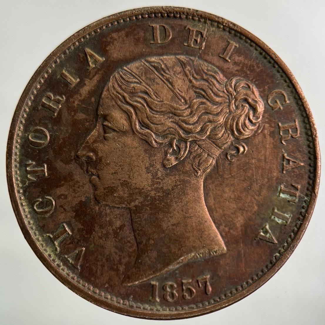 1857 Victoria Half-Penny Coin | Very Fine Grade