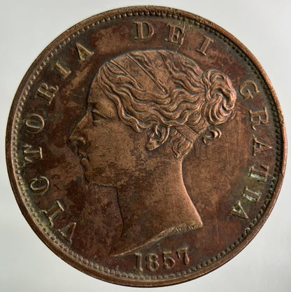 1857 Victoria Half-Penny Coin | Very Fine Grade