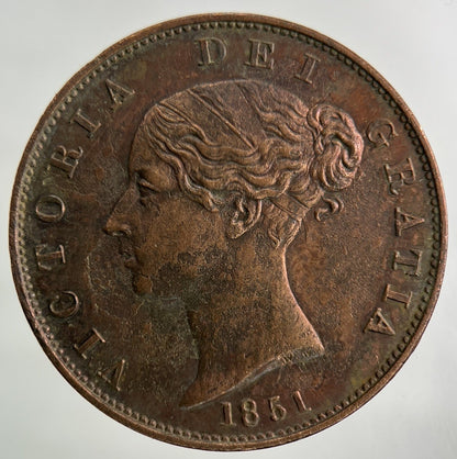 1851 Victoria Half-Penny Coin | Very Fine Grade