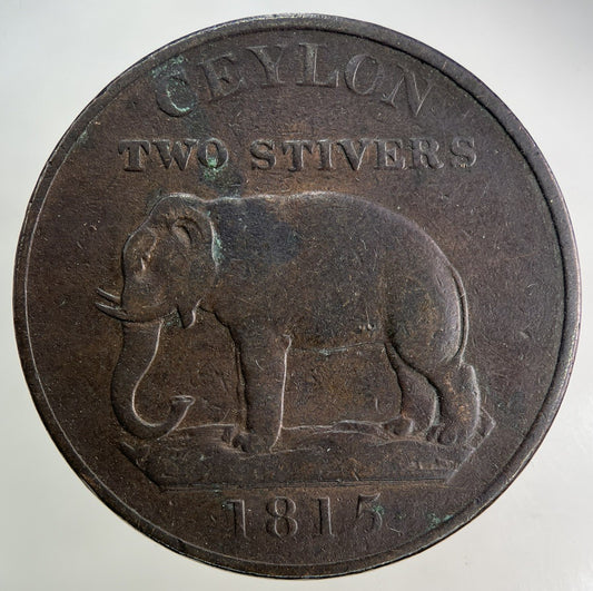 1815 Ceylon 2 Stivers Coin | Fine Collectable Grade