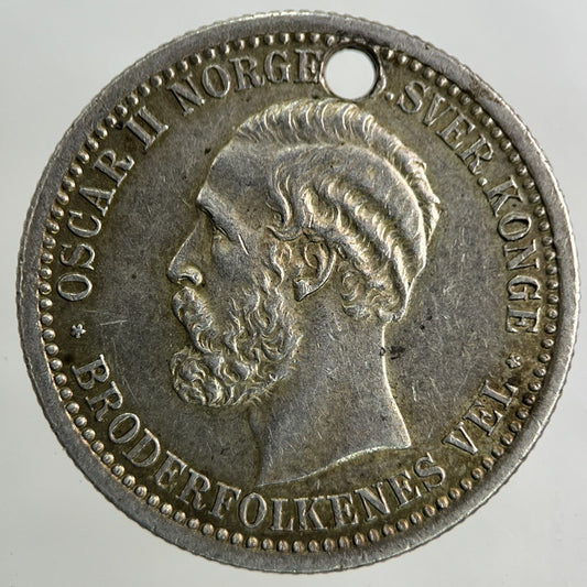1898 Norway 50 Ore Silver Coin | Very High Grade