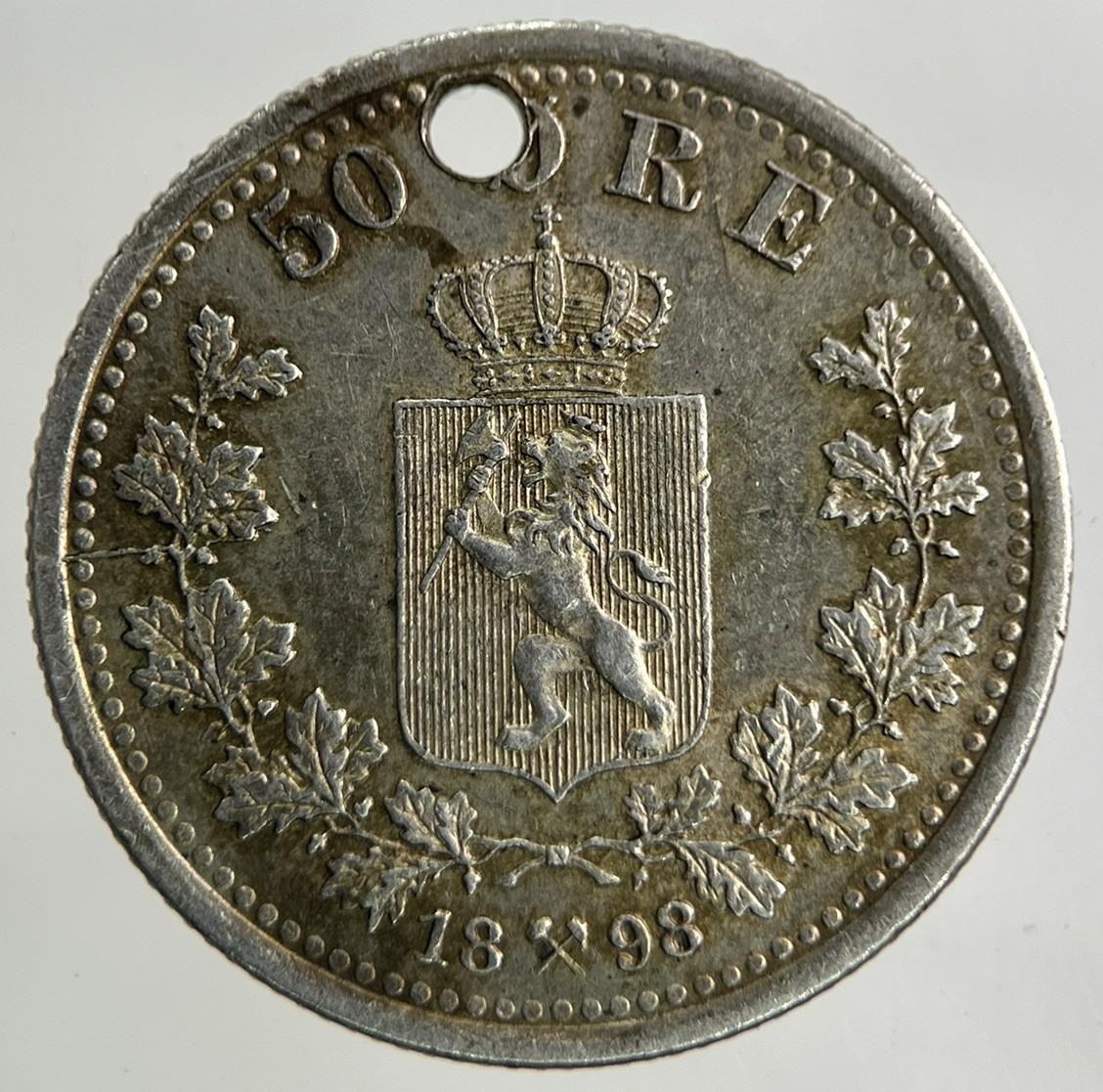 1898 Norway 50 Ore Silver Coin | Very High Grade