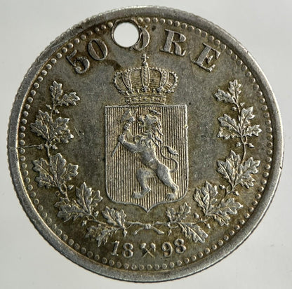 1898 Norway 50 Ore Silver Coin | Very High Grade