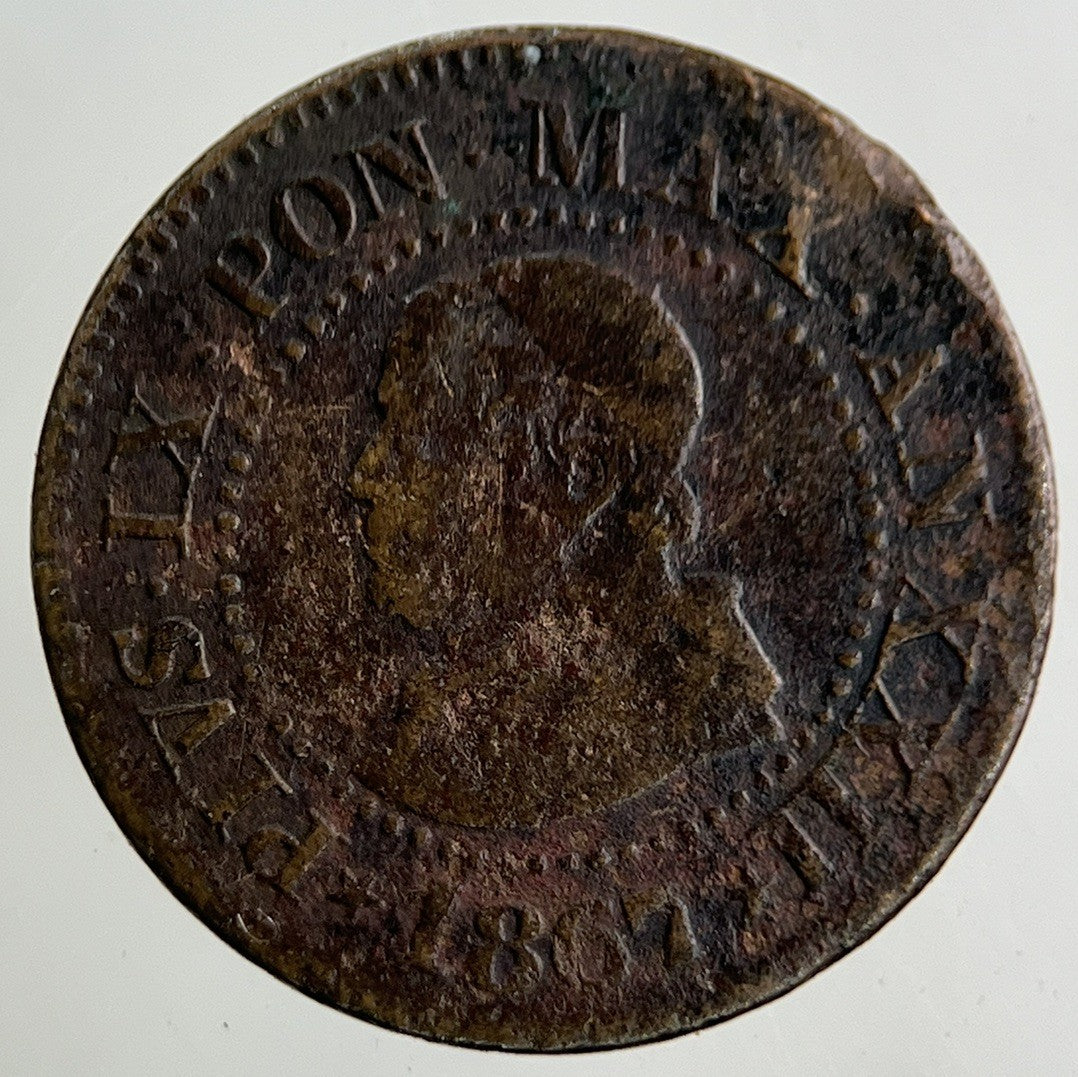 1867 Italy Papal States 1 Centesimo Coin | Fine Collectable Grade