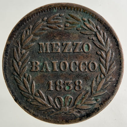 1838 Italy Papal States Mezzo Baiocco Coin | Very High Grade