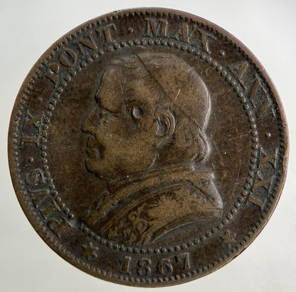 1867 Italy Papal States 1 Soldo 5 Cent Coin | Fine Collectable Grade