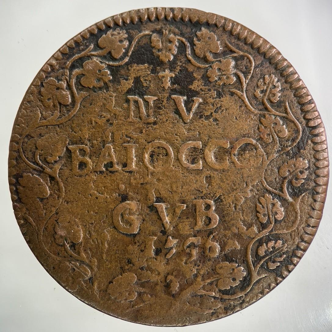 1756 Italy Papal States N V Baiocco Coin | Fine Collectable Grade