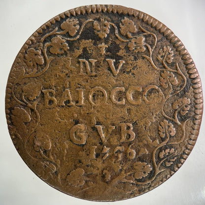 1756 Italy Papal States N V Baiocco Coin | Fine Collectable Grade