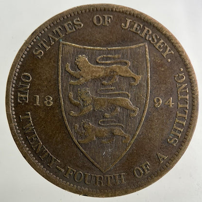 1894 Jersey 1/24 One Twenty Fourth Of A Shilling Coin | Fine Collectable Grade