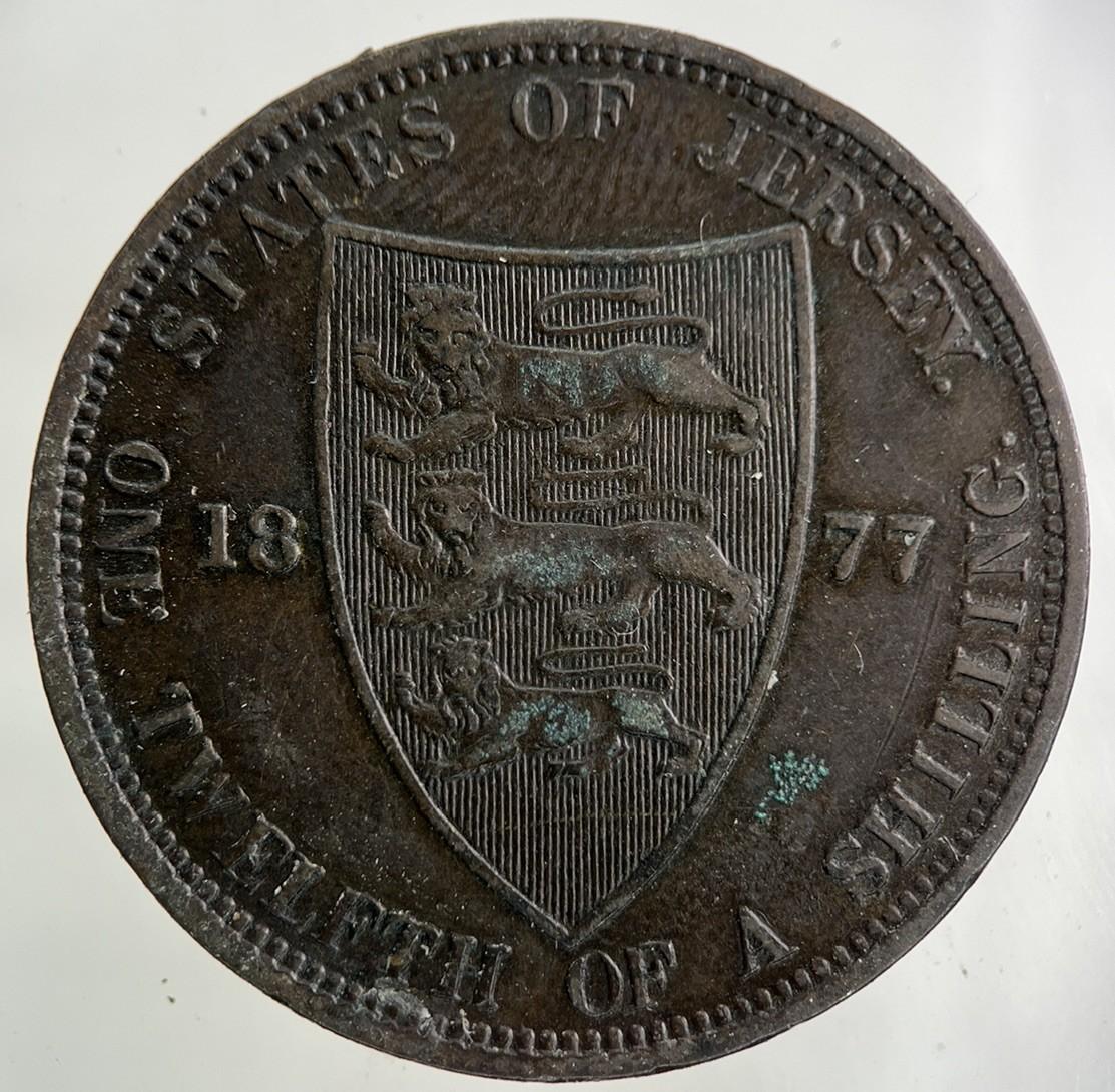 1877 Jersey 1/12 One Twelfth Of A Shilling Coin | Fine Collectable Grade