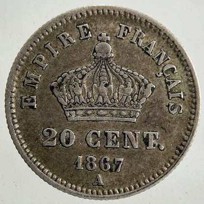 1867 France 20 Centimes Silver Coin | Very High Grade