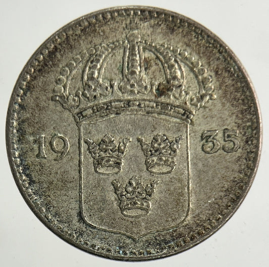 1935 Sweden 10 Ore Silver Coin | Very High Grade