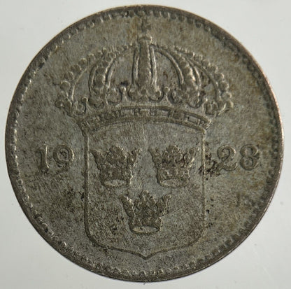1928 Sweden 10 Ore Silver Coin | Fine Collectable Grade