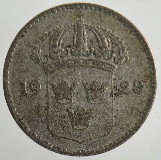 1928 Sweden 10 Ore Silver Coin | Fine Collectable Grade