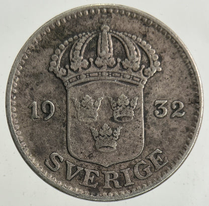 1932 Sweden 25 Ore Silver Coin | Fine Collectable Grade