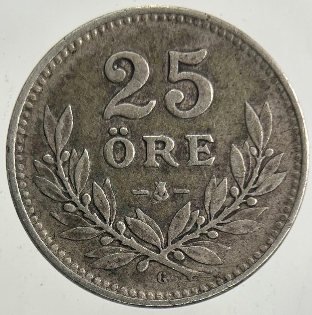 1932 Sweden 25 Ore Silver Coin | Fine Collectable Grade