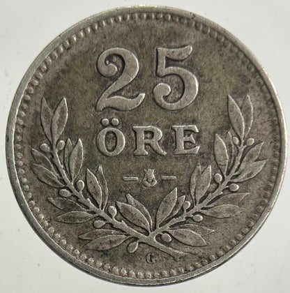 1932 Sweden 25 Ore Silver Coin | Fine Collectable Grade