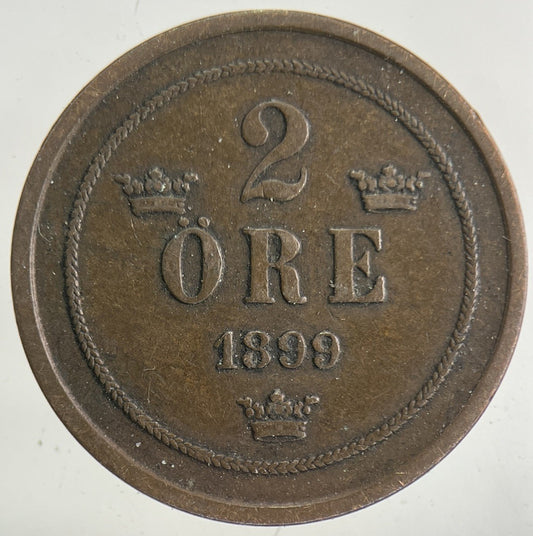1899 Sweden 2 Ore Coin | Fine Collectable Grade