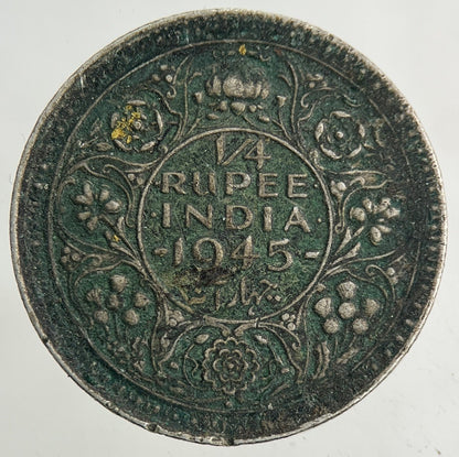1945 India 1/4 Quarter Rupee Silver Coin | Fine Collectable Grade