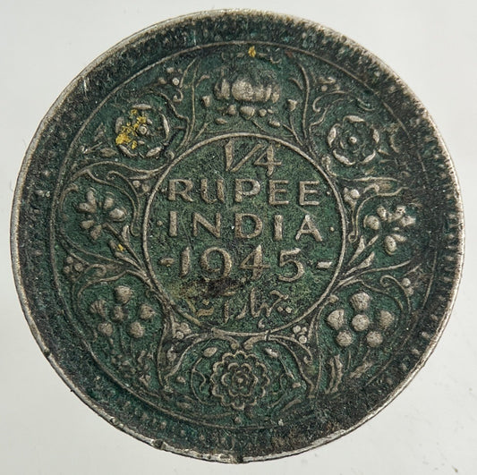 1945 India 1/4 Quarter Rupee Silver Coin | Fine Collectable Grade