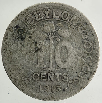 1913 Ceylon 10 Cents Silver Coin | Fair Grade