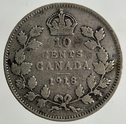 1918 Canada 10 Cents Silver Coin | Fine Collectable Grade