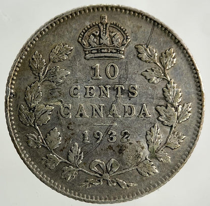 1932 Canada 10 Cents Silver Coin | Fine Collectable Grade