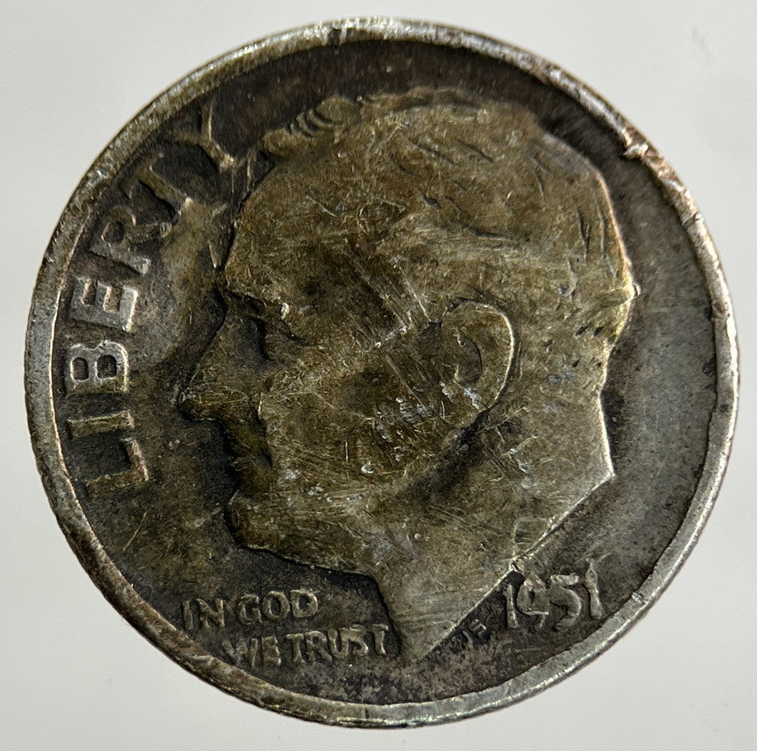 1951 US USA Roosevelt Dime Silver Coin | Fair Grade