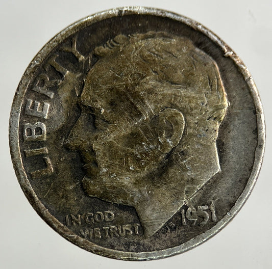 1951 US USA Roosevelt Dime Silver Coin | Fair Grade