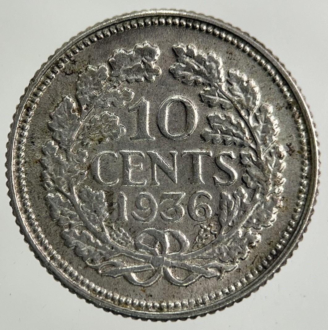 1936 Netherlands 10 Cents Silver Coin | Fine Collectable Grade