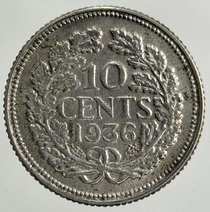 1936 Netherlands 10 Cents Silver Coin | Fine Collectable Grade