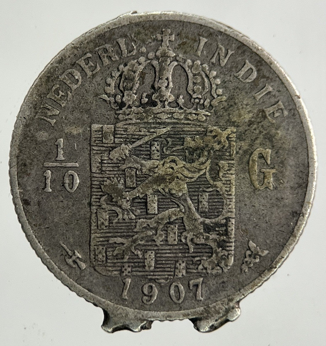 1907 Netherlands East Indies 1/10 Gulden Silver Coin | Collectable Grade
