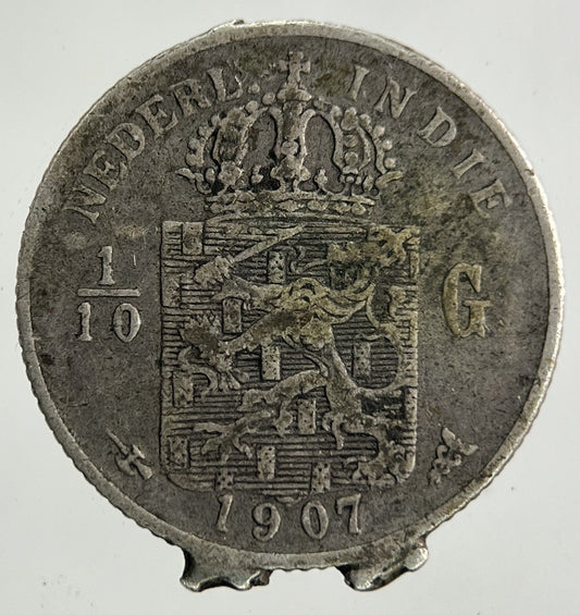 1907 Netherlands East Indies 1/10 Gulden Silver Coin | Collectable Grade